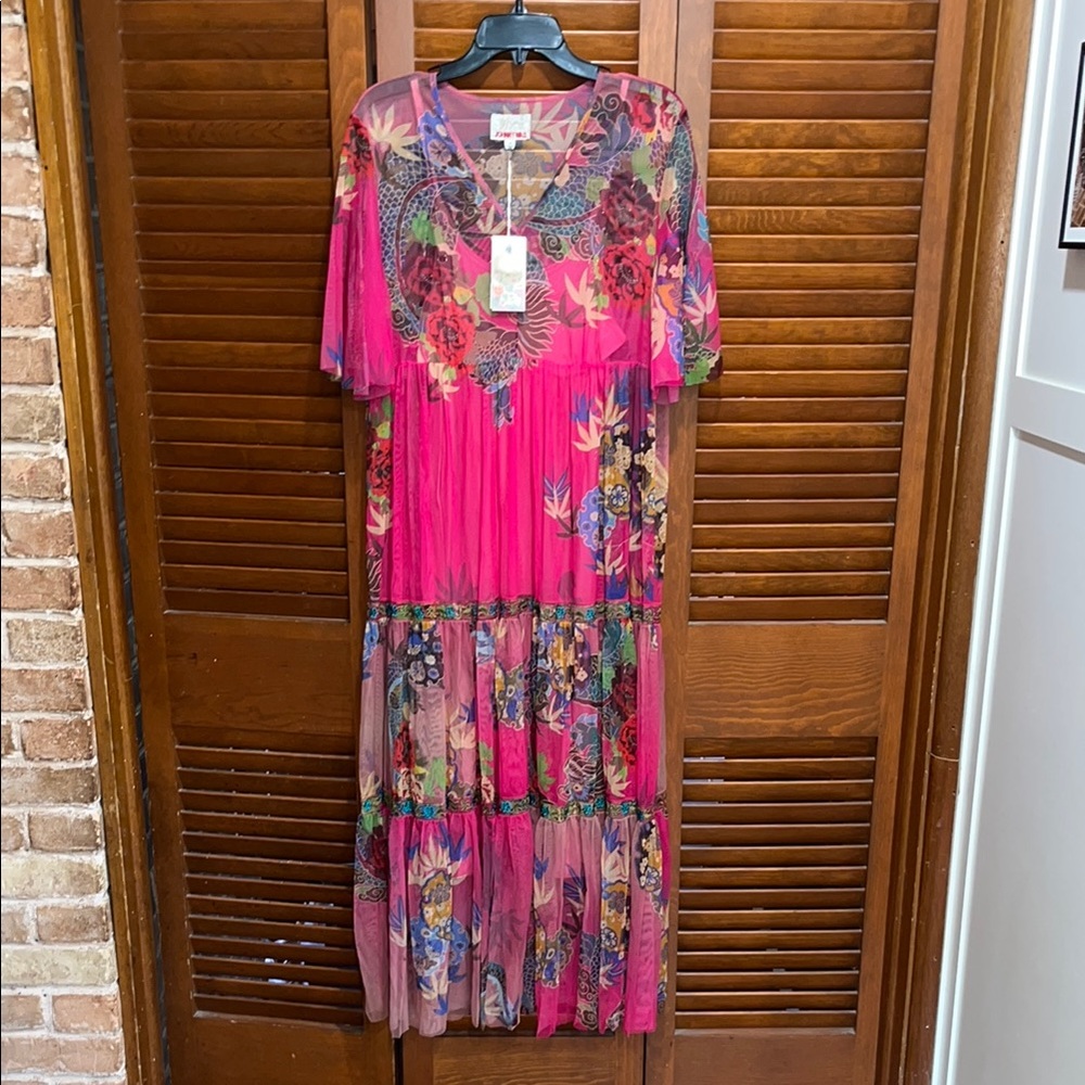 NWT Johnny Was Sheer Floral Pink Maxi Dress with slip dress